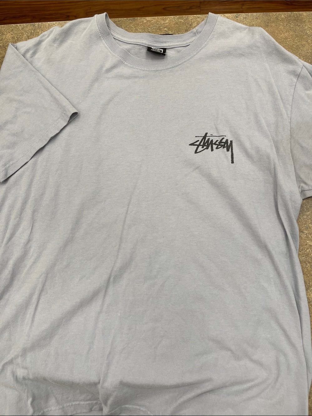 Vintage Y2K Stussy Light Gray Short Sleeve Crew Tee with Black Logo